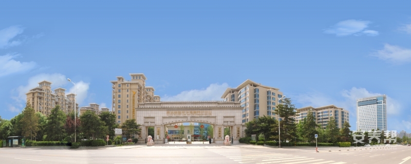 燕达国际健康城大门与园区楼群